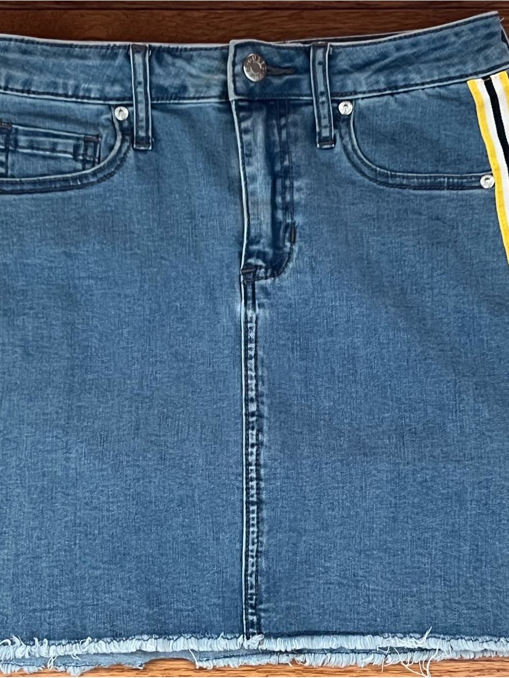 Guess Light Blue Y2K vintage Denim Skirt with Black and Yellow Side Trim
